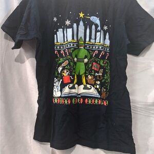 Graphic Elf Black Tee with Festive Design
